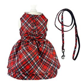 Red Plaid Harness Dress with Matching Leash (Color: Red, size: XS)