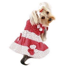 Red & White Polka Dots Sundress with Contrasting Flowers (Color: Red/White, size: L)